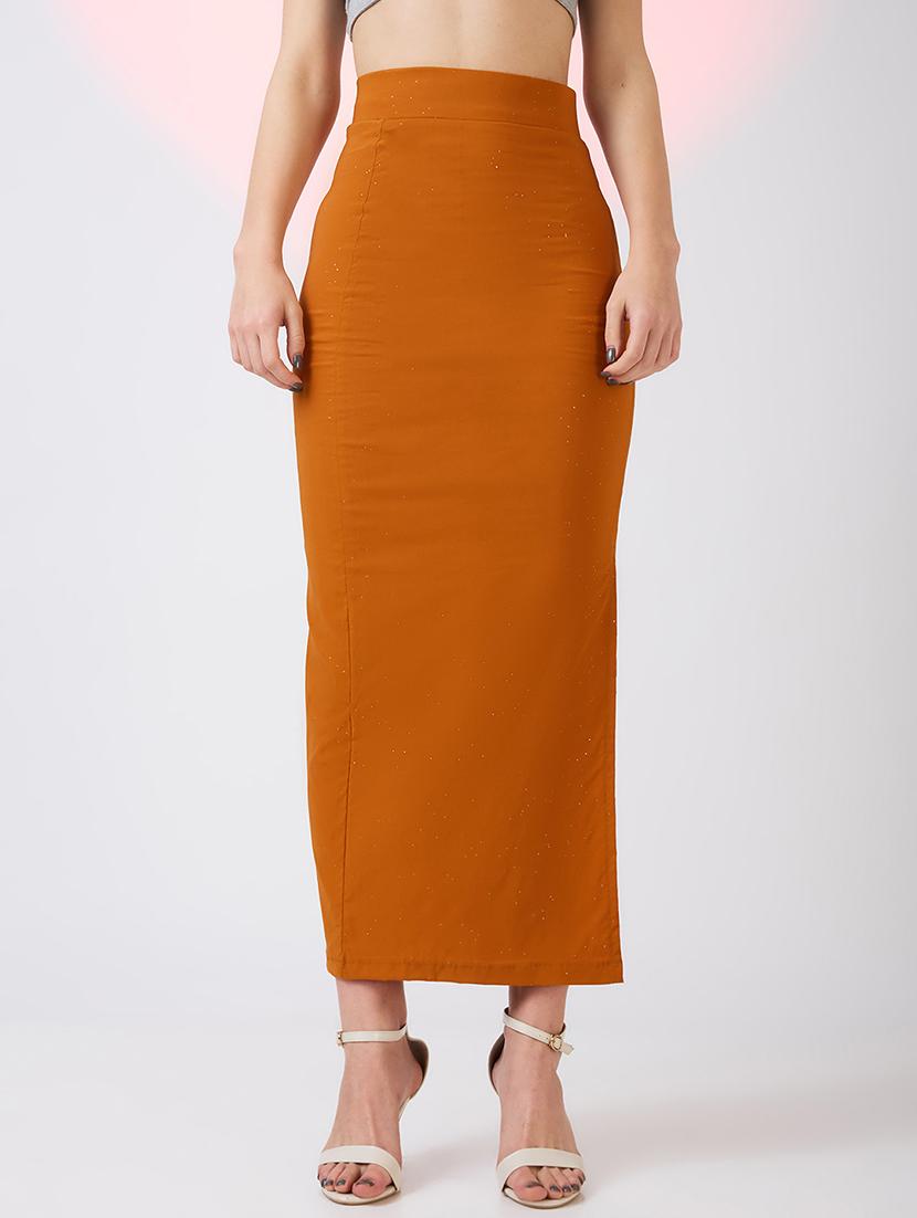 globus women mustard high rise side slit bling effect maxi pencil party skirt - 21718311 -  Zoom Image - 0