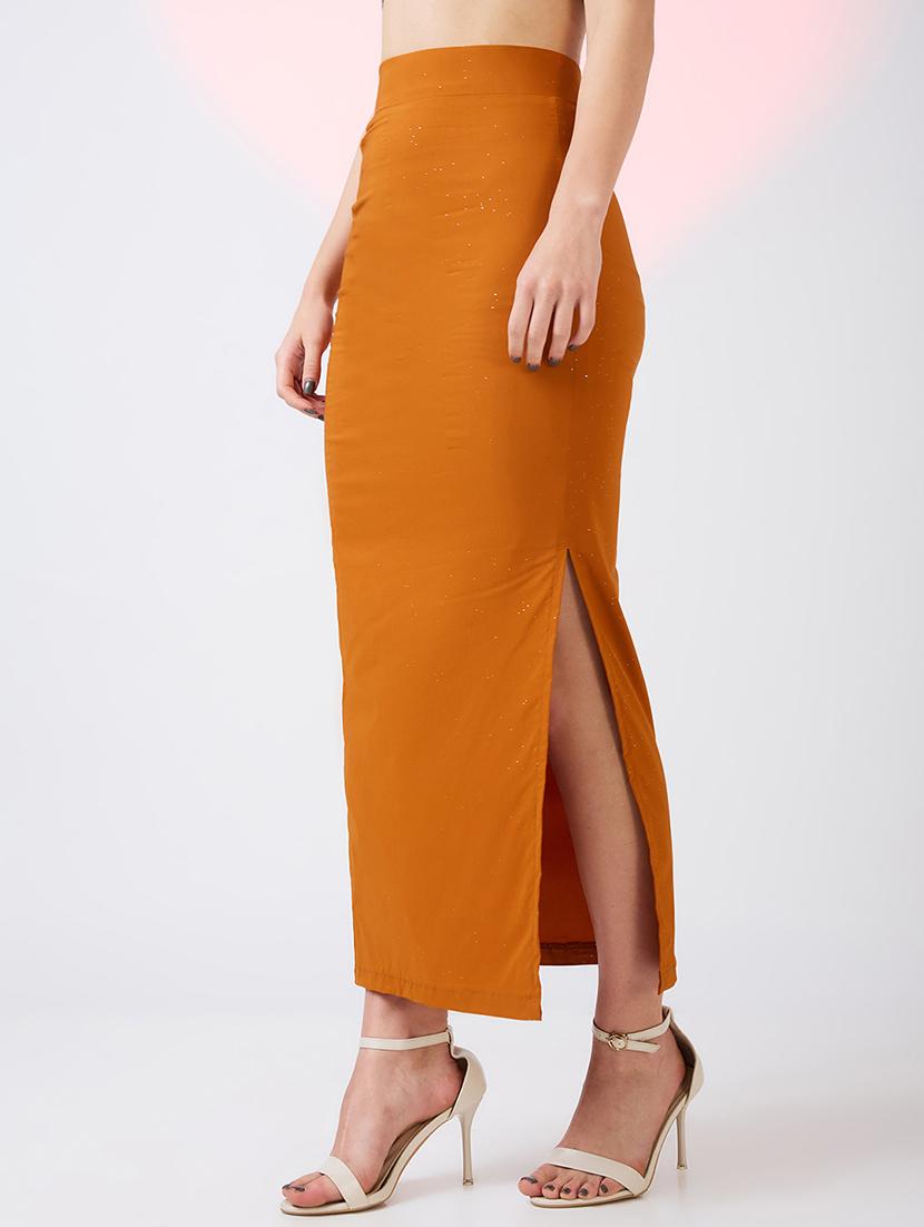 globus women mustard high rise side slit bling effect maxi pencil party skirt - 21718311 -  Standard Image - 1