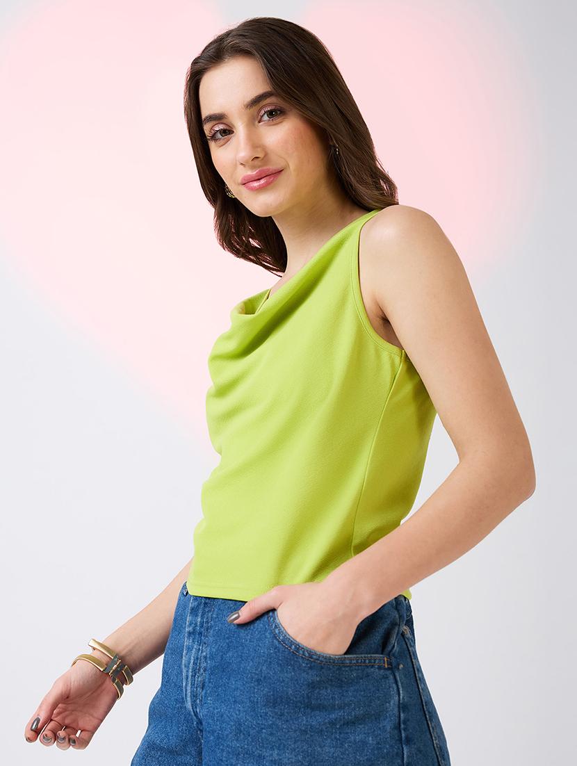 globus women green cowl neck sleeveless tank top - 21718334 -  Standard Image - 1