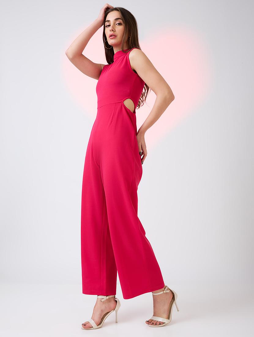 globus women pink sleeveless high neck waist cut out detail party jumpsuit - 21718347 - Standard Image - 1