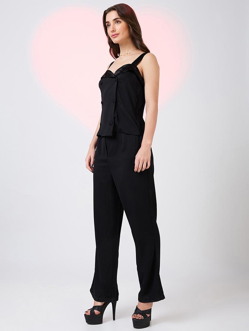 globus women black sweetheart neck strappy sleeves double breasted workwear jumpsuit  - 21718349 -  Standard Image - 1