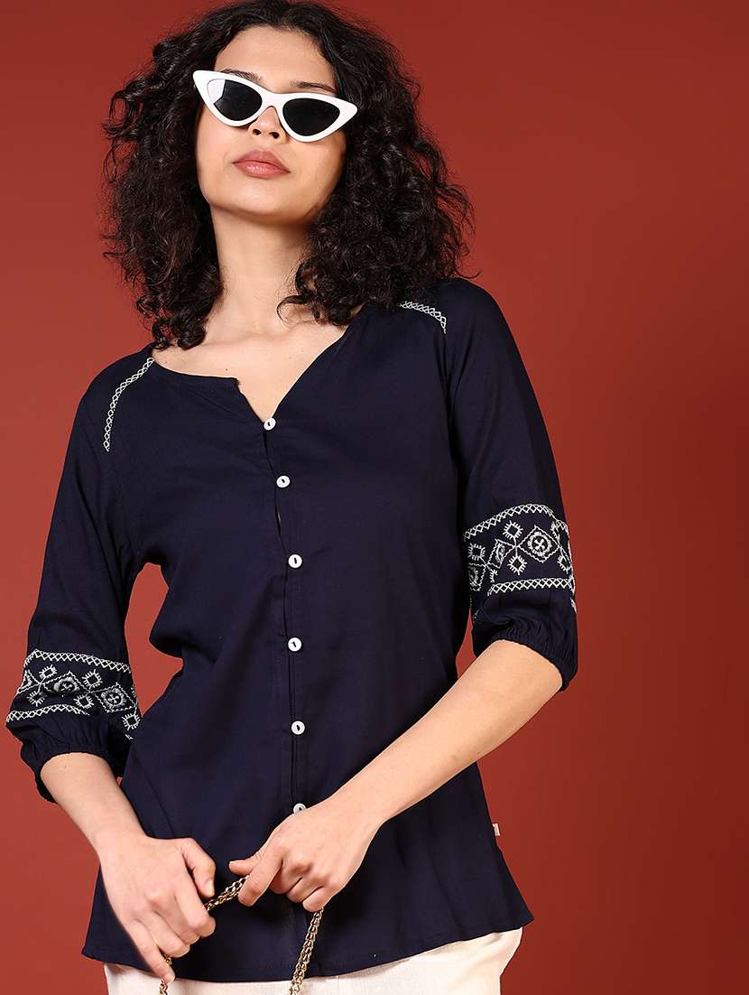 women three quarter sleeve a-line kurti - 21718369 -  Standard Image - 1