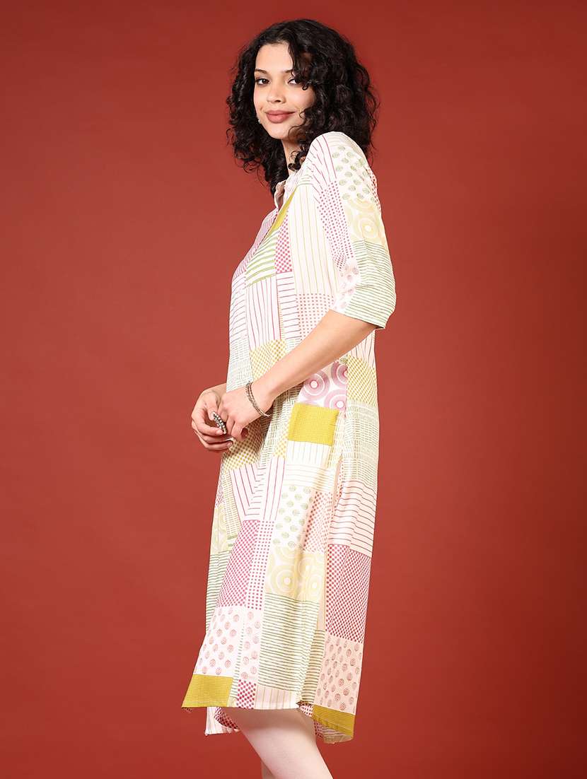 women three quarter sleeve straight kurta - 21718376 -  Standard Image - 1