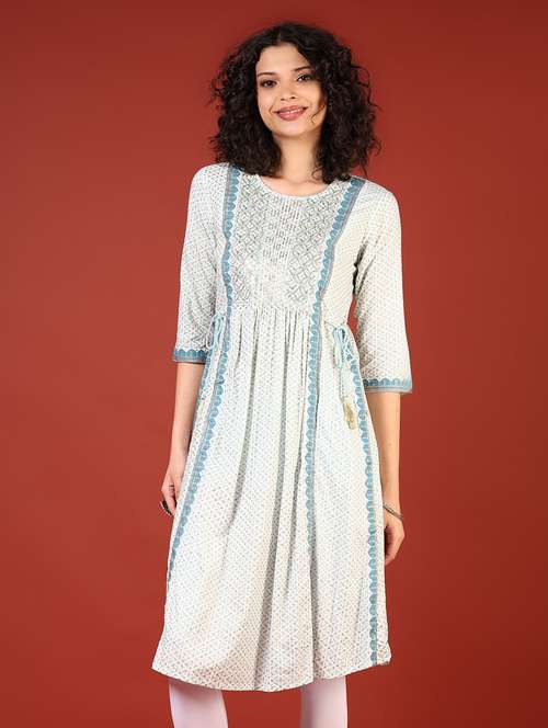 women printed three quarter sleeve a-line kurta - 21718378 - Standard Image - 0