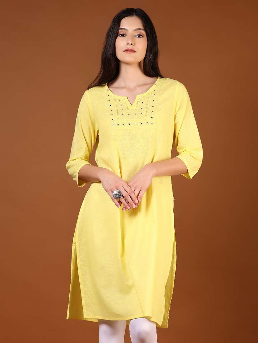 women three quarter sleeve straight kurta - 21718380 -  Standard Image - 1