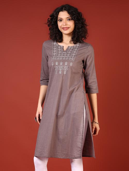 women three quarter sleeve straight kurta - 21718381 - Standard Image - 0