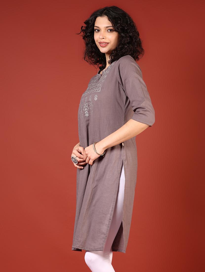 women three quarter sleeve straight kurta - 21718381 - Standard Image - 1