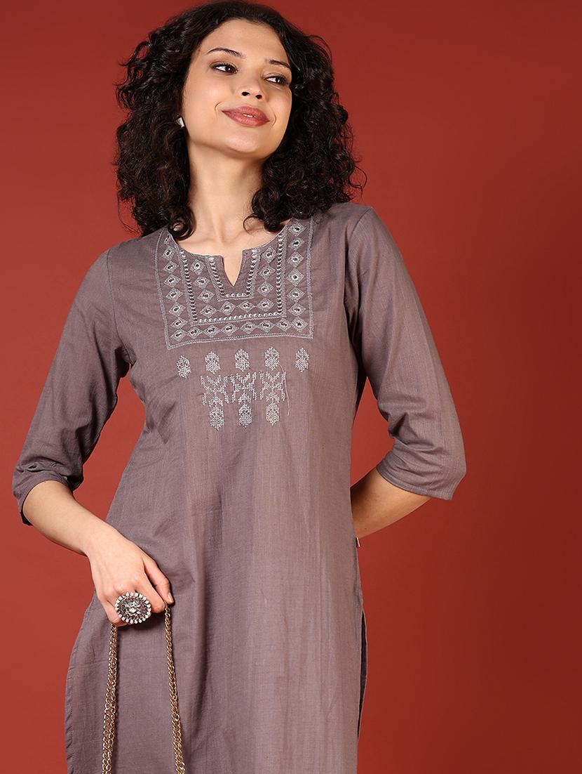 women three quarter sleeve straight kurta - 21718381 - Standard Image - 4
