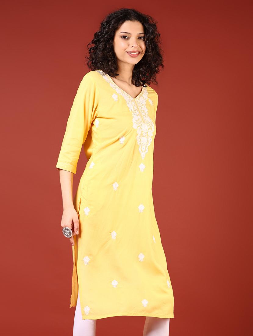 women three quarter sleeve straight kurta - 21718386 - Standard Image - 1
