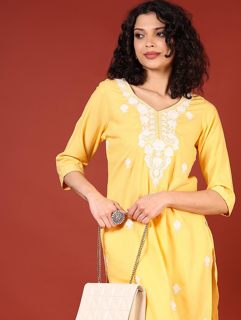 women three quarter sleeve straight kurta - 21718386 - Standard Image - 4