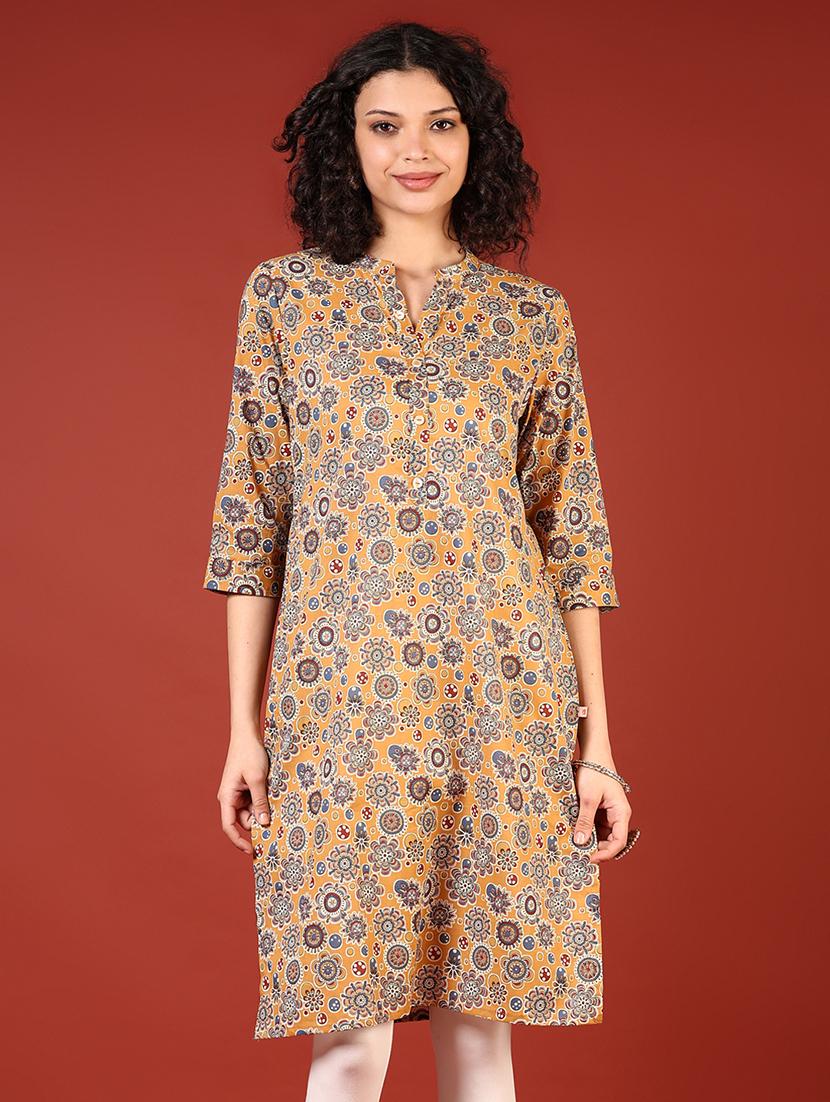women three quarter sleeves straight kurta - 21718388 - Zoom Image - 0