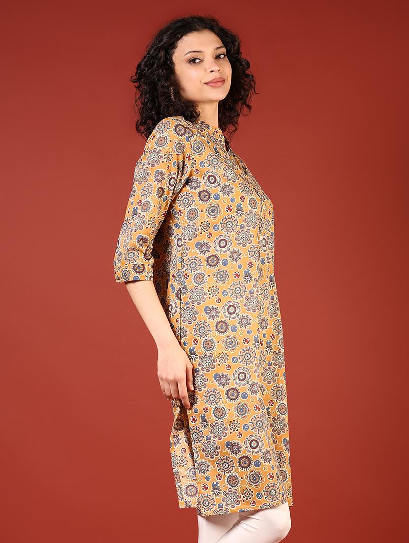 women three quarter sleeves straight kurta - 21718388 - Standard Image - 1