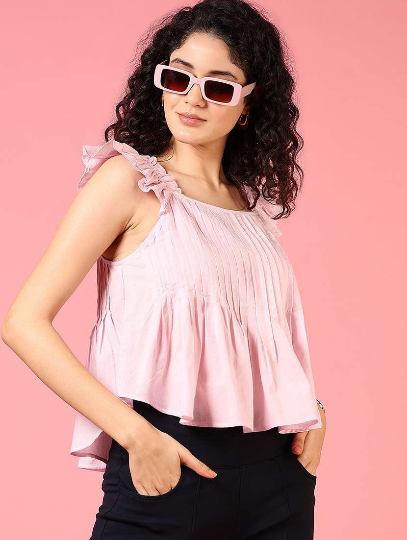 women solid sleeveless peplum top - 21718403 -  Standard Image - 1