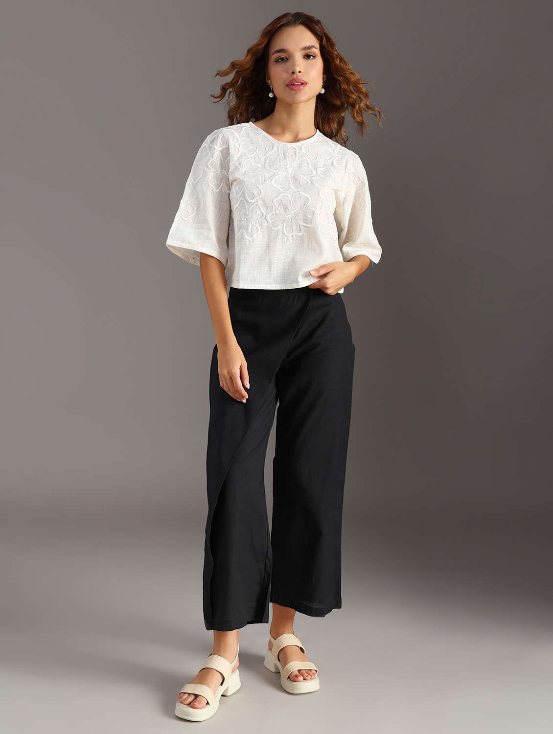 women solid mid rise wide leg trouser - 21718435 -  Standard Image - 6