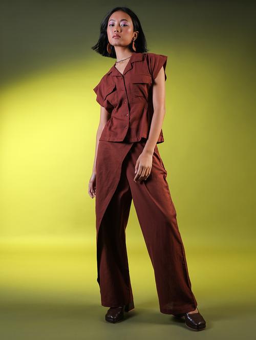 women brown solid mid rise wide leg trouser - 21718437 - Standard Image - 0