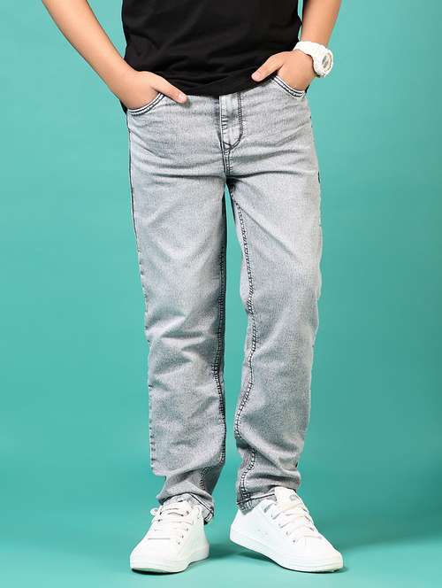 boys grey mid rise straight fit jeans - 21718499 -  Standard Image - 0