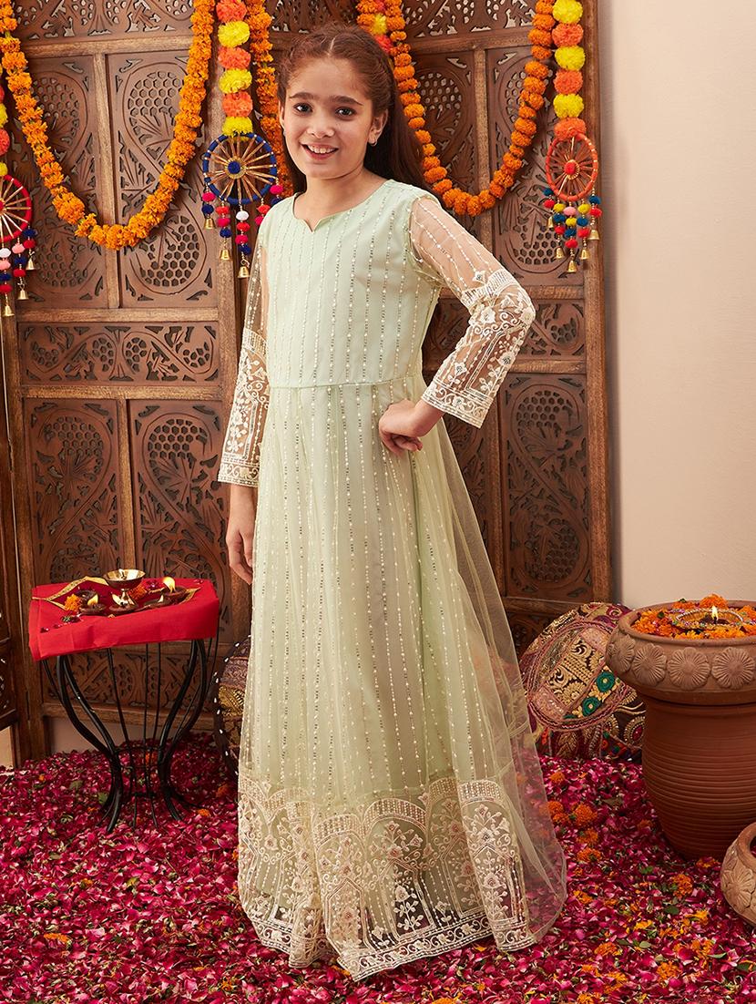women embroidered long sleeve party gown - 21718532 - Standard Image - 1