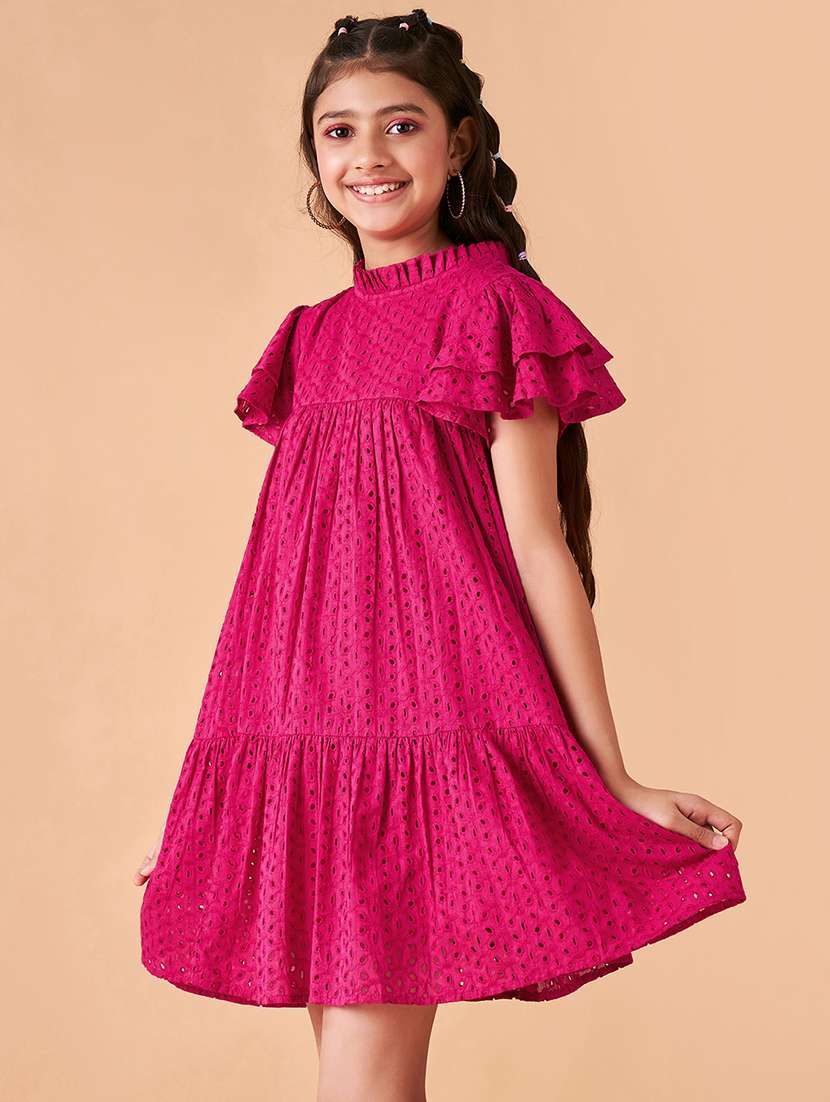 girls solid flared sleeves tiered dress  - 21718536 -  Standard Image - 1