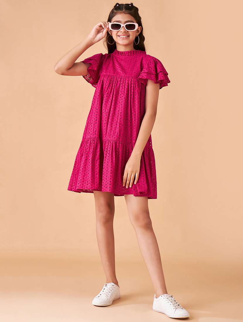 girls solid flared sleeves tiered dress  - 21718536 -  Standard Image - 4