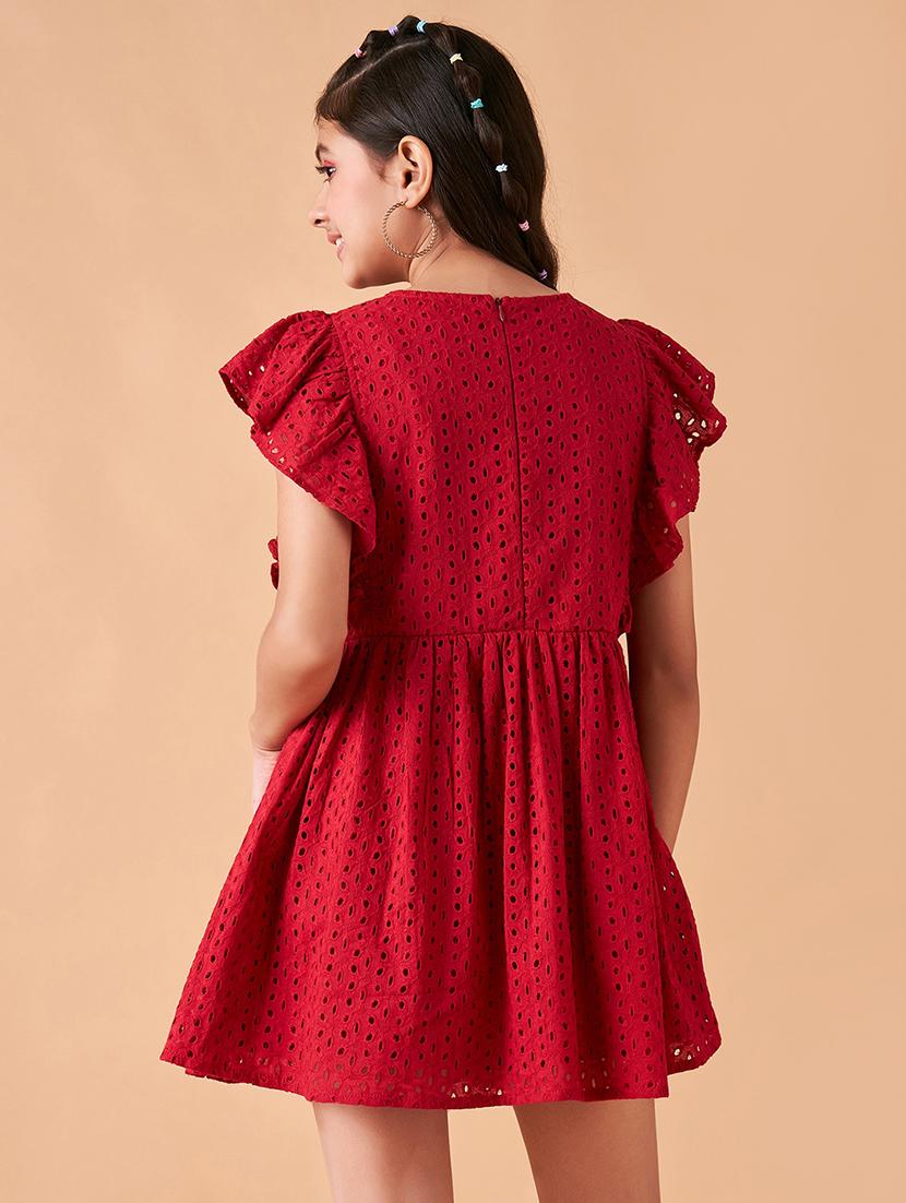 girls solid ruffled sleeves fit & flare dress - 21718545 - Standard Image - 4