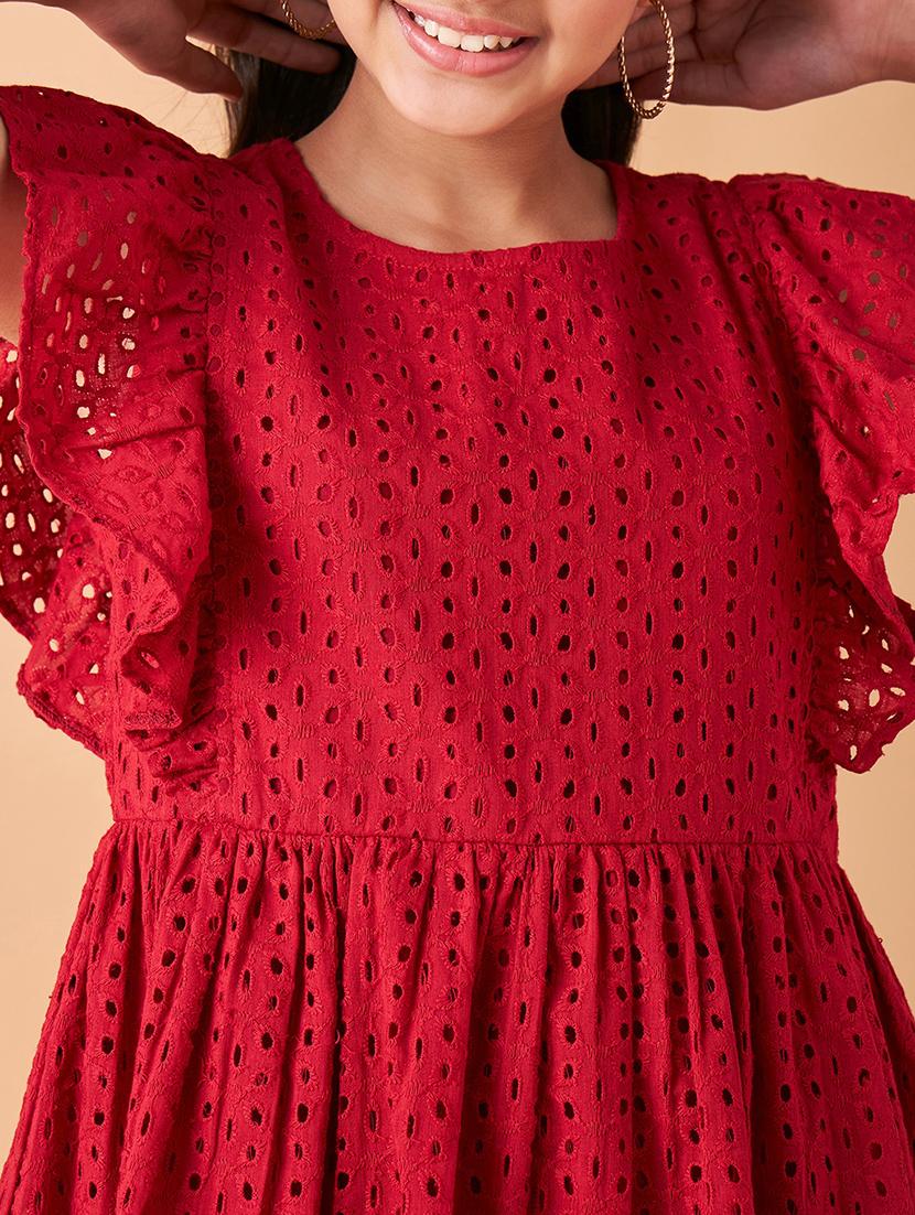 girls solid ruffled sleeves fit & flare dress - 21718545 - Standard Image - 6