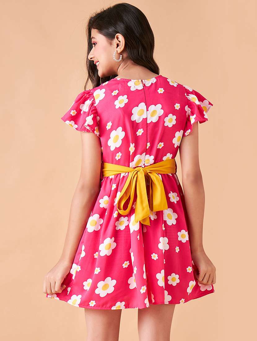 girls floral print flute sleeves fit & flare dress - 21718553 -  Standard Image - 4