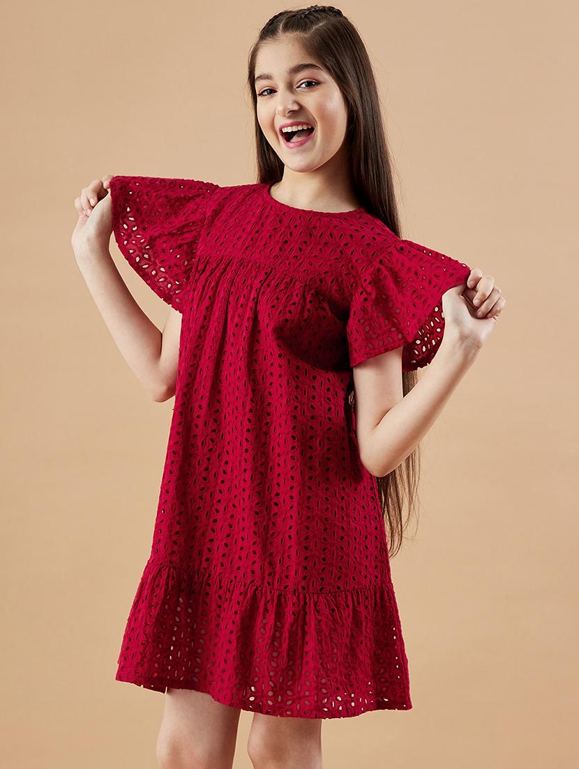 girls solid flute sleeves tiered dress - 21718560 - Standard Image - 1