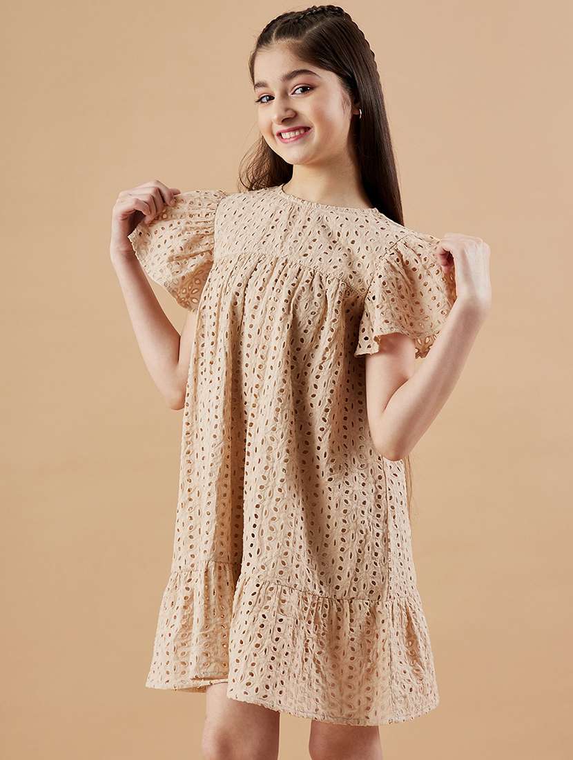 girls solid flute sleeves tiered dress - 21718561 - Standard Image - 1