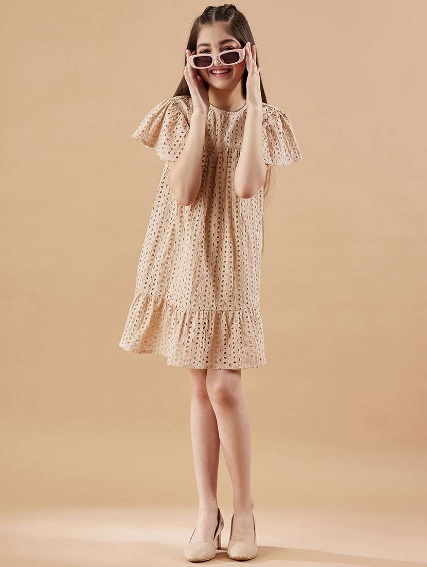 girls solid flute sleeves tiered dress - 21718561 - Standard Image - 4