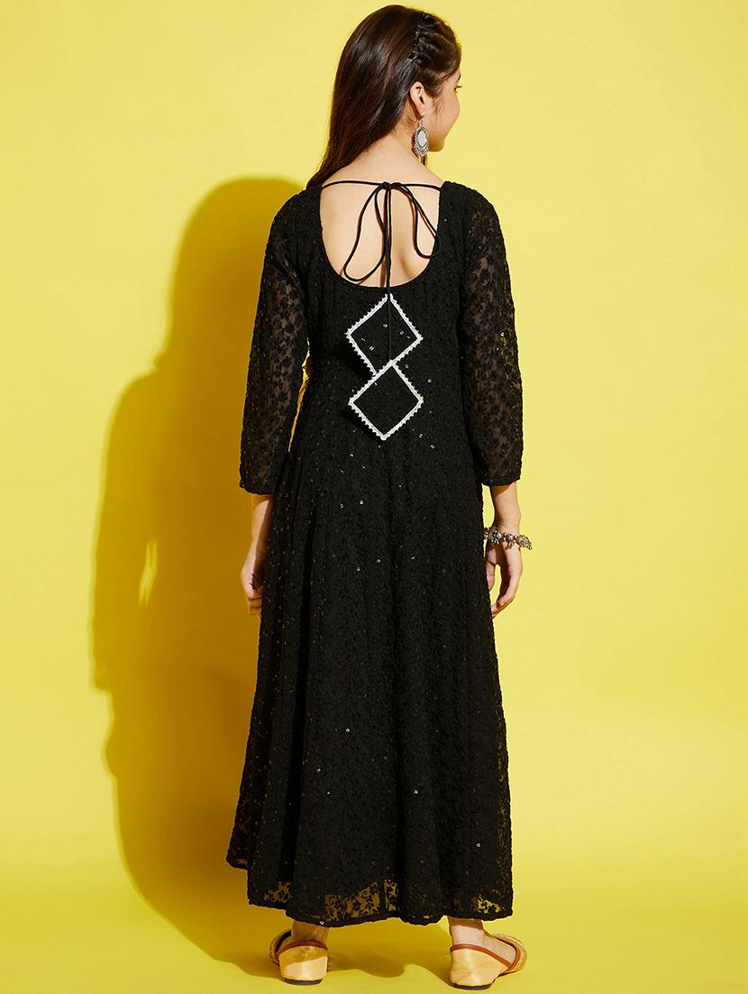 girls black embroidered long sleeve gown - 21718580 - Standard Image - 4