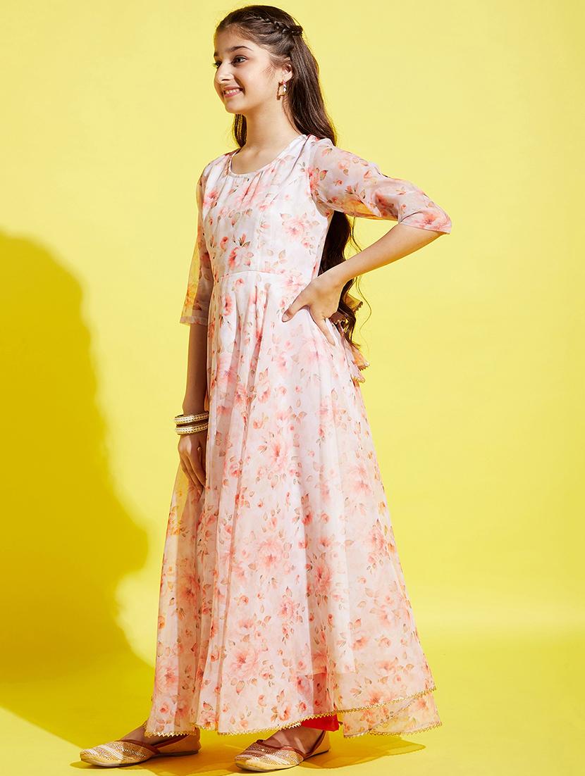 girls floral printed round neck kurta pant set - 21718605 -  Standard Image - 1