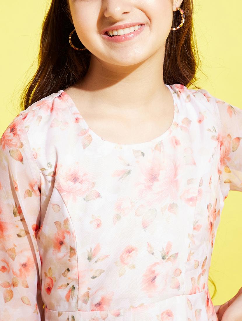 girls floral printed round neck kurta pant set - 21718605 - Standard Image - 4