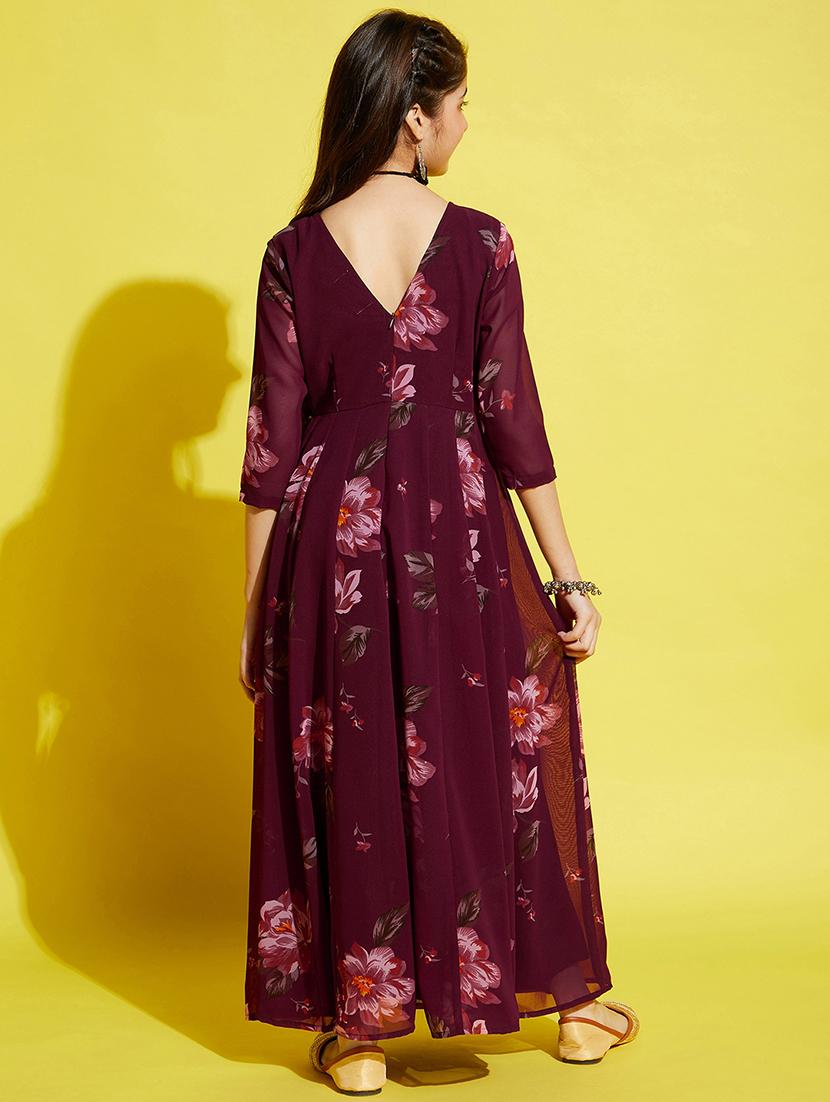 girls floral print round neck fit & flared dress - 21718614 - Standard Image - 4