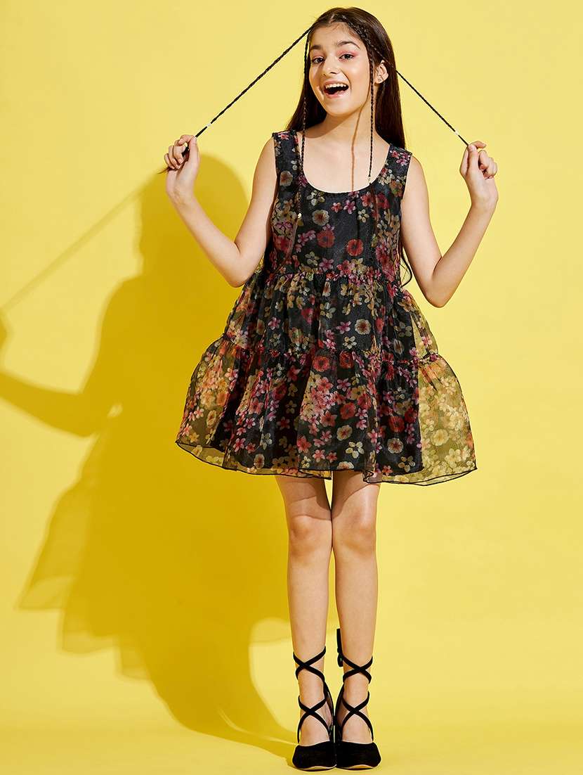 girls floral printed sleeveless tiered dress