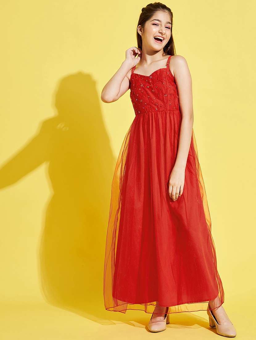 girls embroidered shoulder strap gown  - 21718628 -  Standard Image - 1