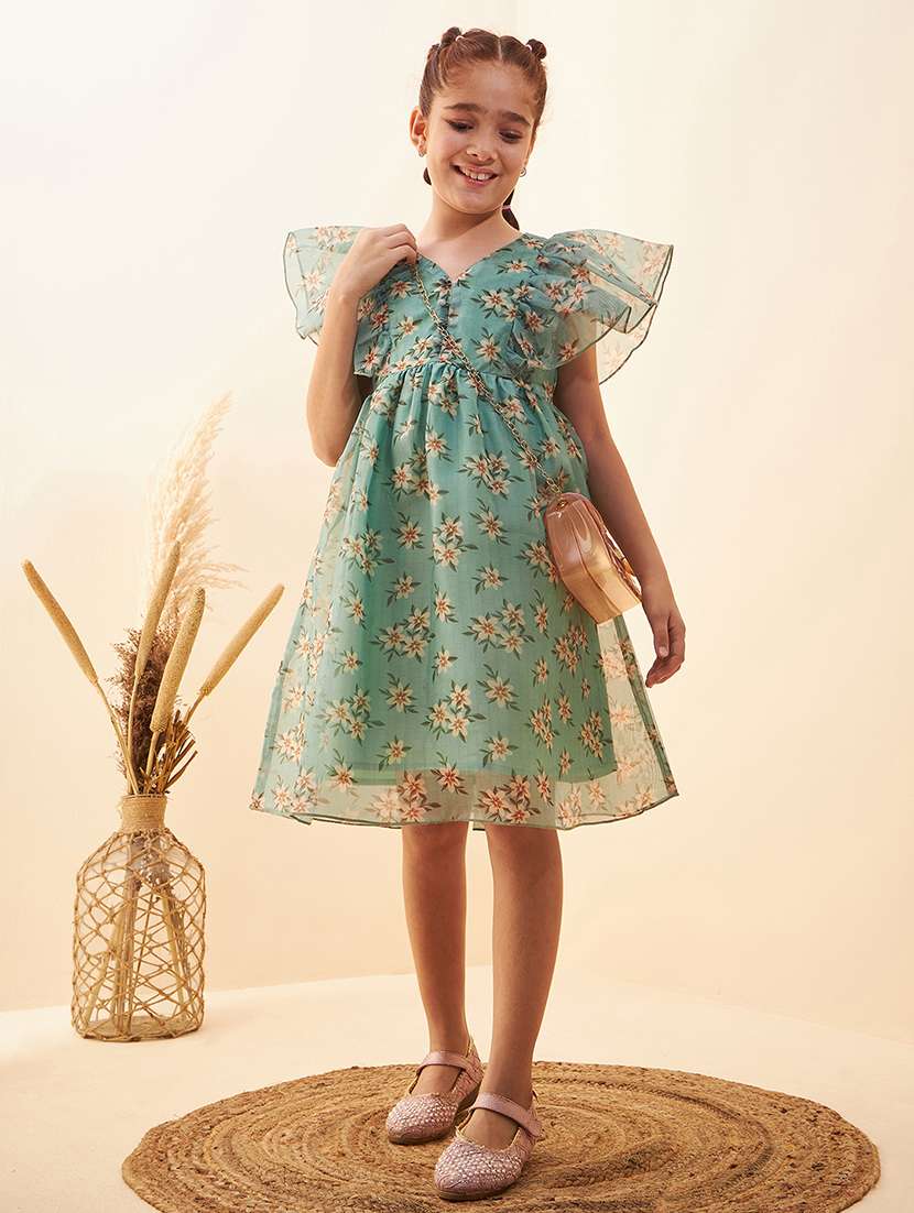 girls floral print batwing sleeves fit & flare dress