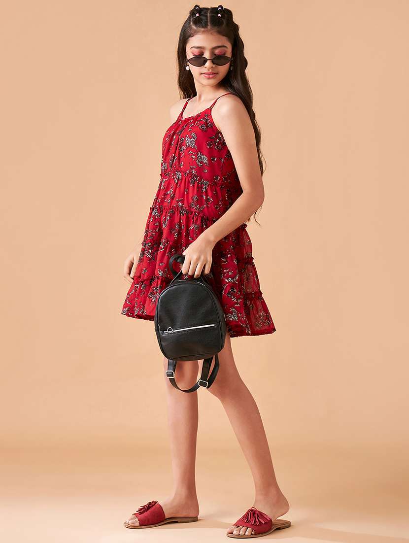girls printed shoulder strap tiered dress