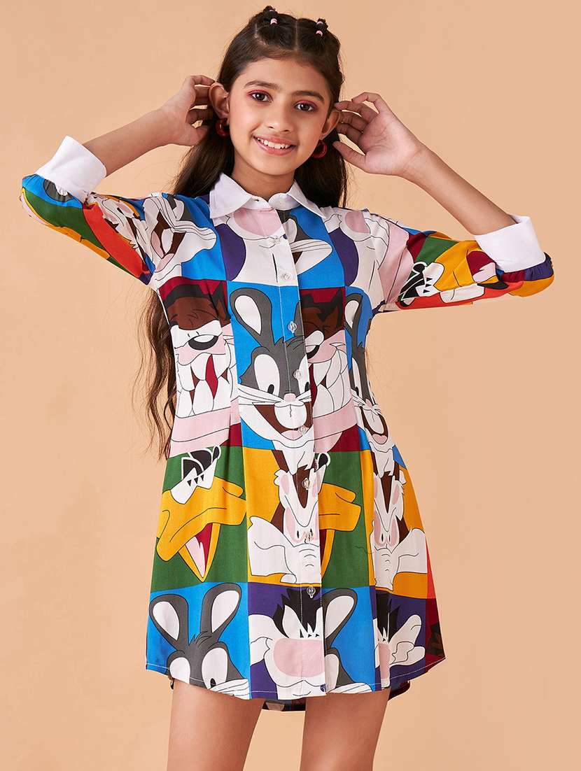 girls printed collared shirt dress