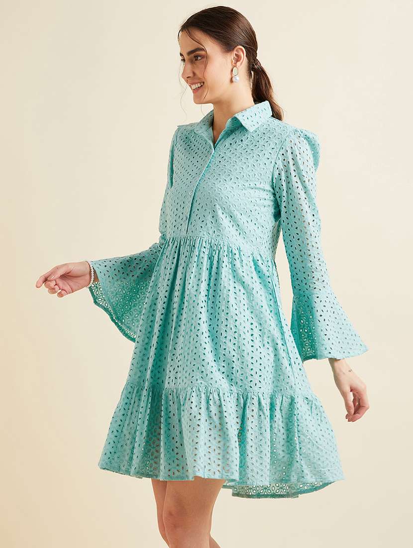 women solid collared bell sleeves dress - 21718689 -  Standard Image - 1