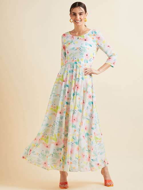 women floral print round neck fit & flare dress - 21718691 -  Standard Image - 0