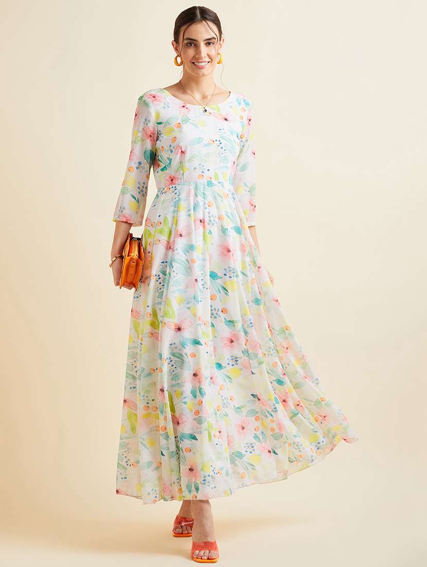 women floral print round neck fit & flare dress - 21718691 - Standard Image - 4