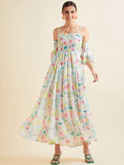 women floral print bell sleeves fit & flare dress - 21718696 - Standard Image - 0