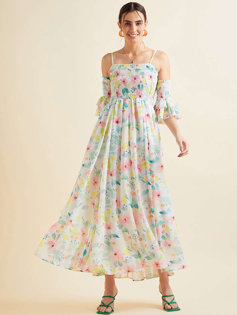 women floral print bell sleeves fit & flare dress - 21718696 - Zoom Image - 0