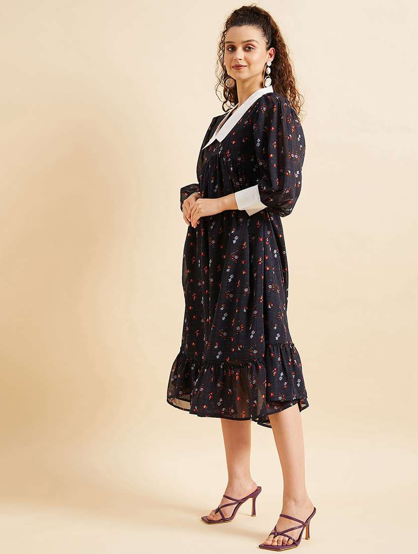 women printed puff sleeves tiered dress - 21718705 -  Standard Image - 1