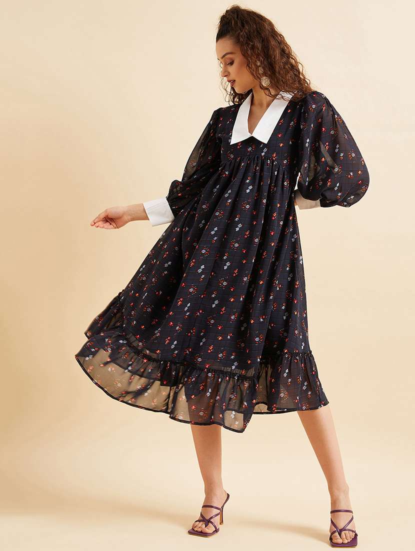 women printed puff sleeves tiered dress - 21718705 -  Standard Image - 4