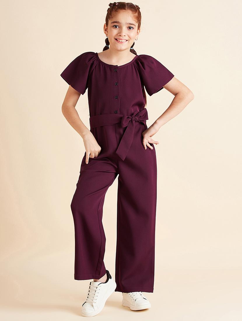 girls solid full length jumpsuit - 21718766 - Zoom Image - 0