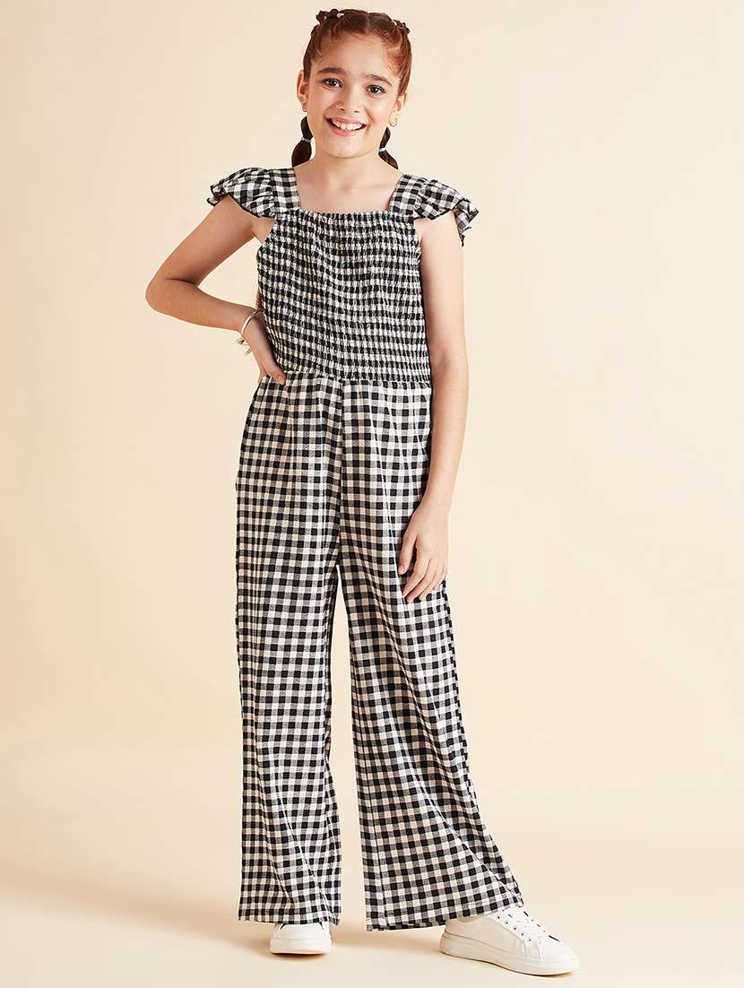 girls checkered  full length jumpsuit 