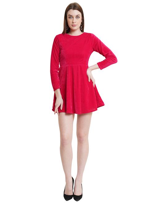 women solid long sleeves fit & flare dress - 21719490 - Standard Image - 0