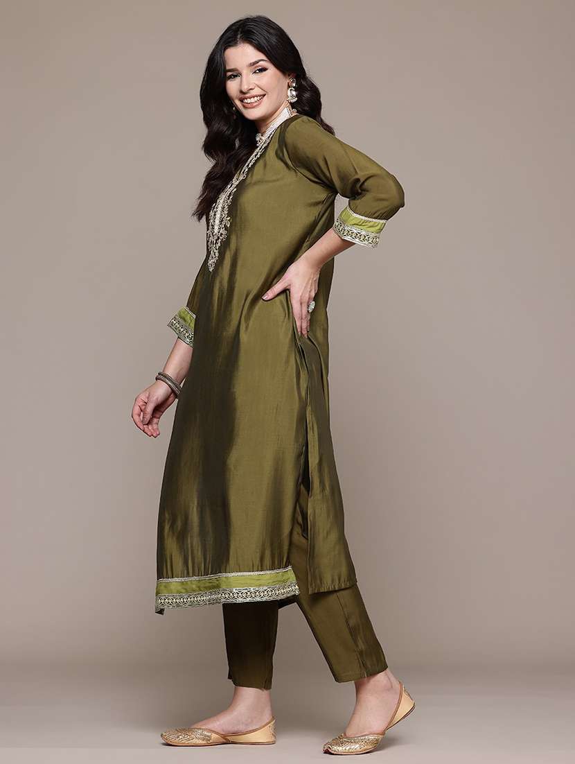 women three quarter sleeve kurta pant with dupatta set - 21719639 -  Standard Image - 1