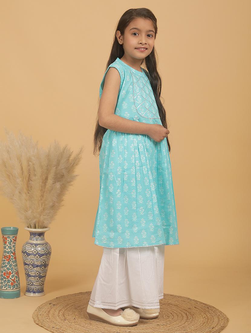 girls floral mandarin neck kurta palazzo set with dupatta - 21719694 -  Standard Image - 1
